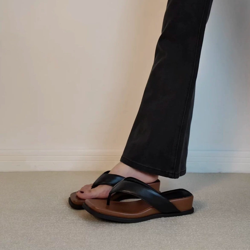 Leather Platform Thong Sandals