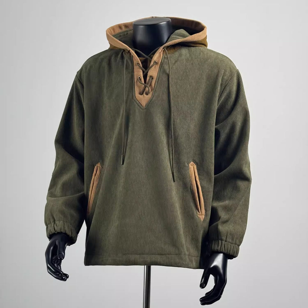 Lace-Up Corduroy Hoodie