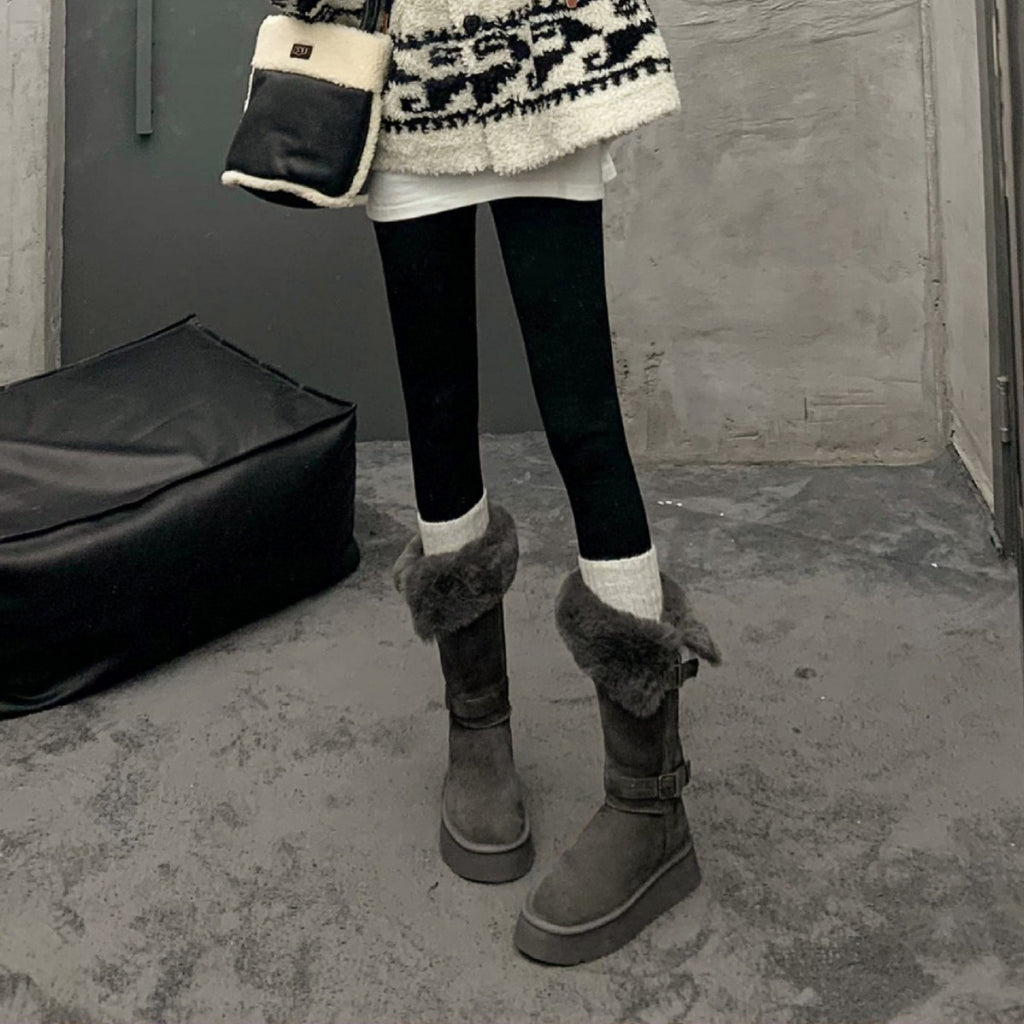 Fleece-Lined Platform Snow Boots