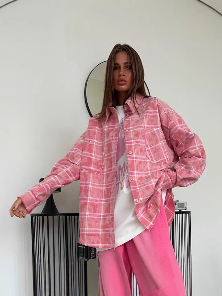 Relaxed Plaid Button Up Shirt Jacket