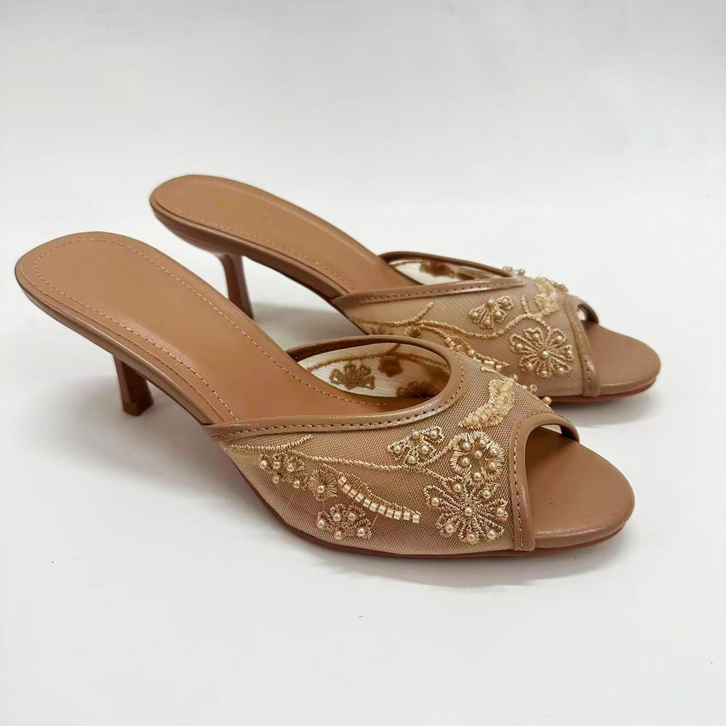 Beaded Peep-Toe Kitten Heels – color detail