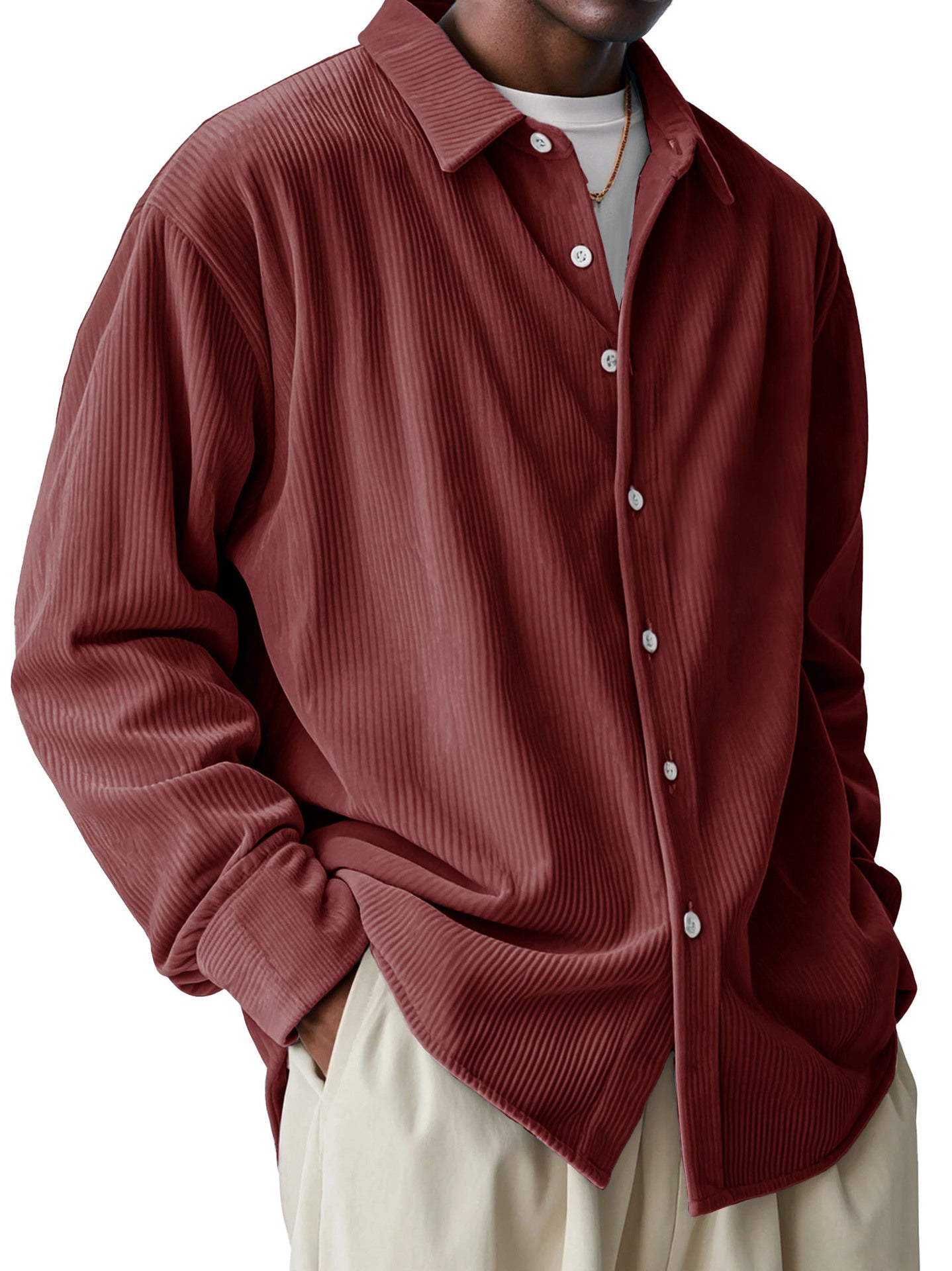 Oversized Ribbed Texture Corduroy Shirt