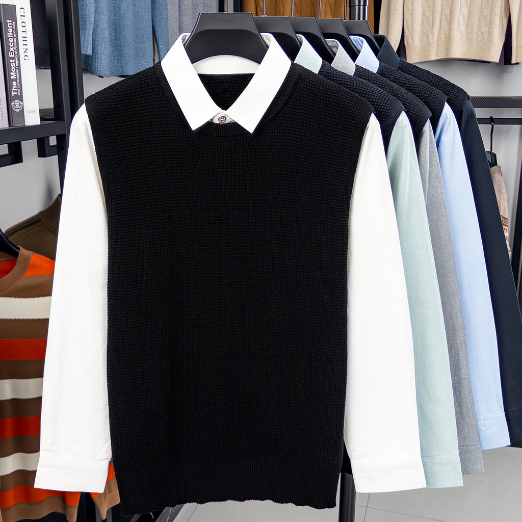Premium Cotton Mock-Two-Piece Knit Sweater