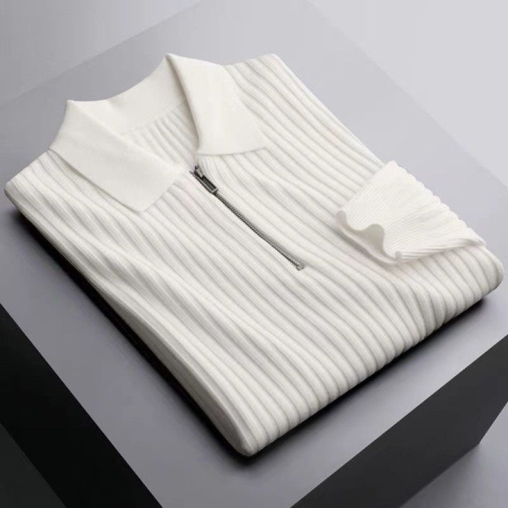 Ribbed Quarter-Zip Knit Polo