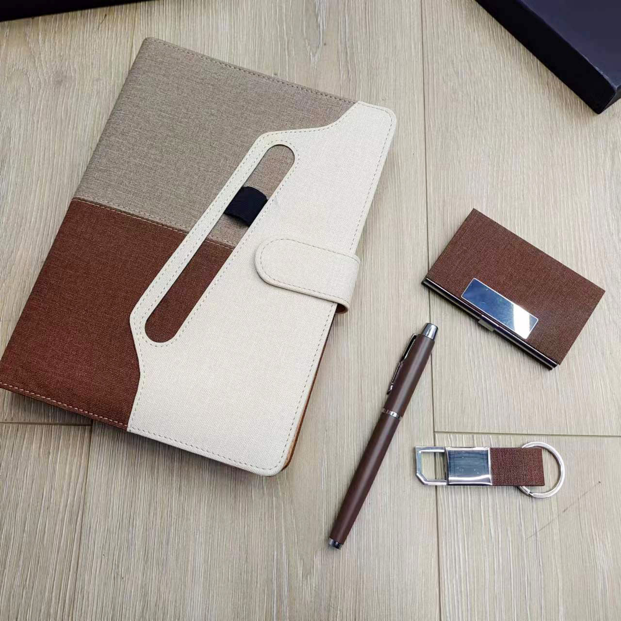 Universal Notebook Gift Set Brown Loose-leaf Notebook Set Advertising Notebook Business Card Box Gift Set
