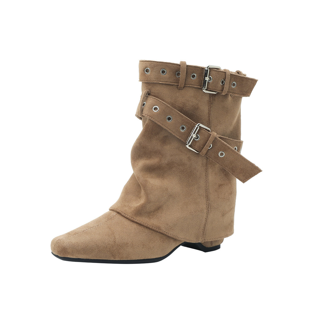 Buckle Pointed-Toe Ankle Boots