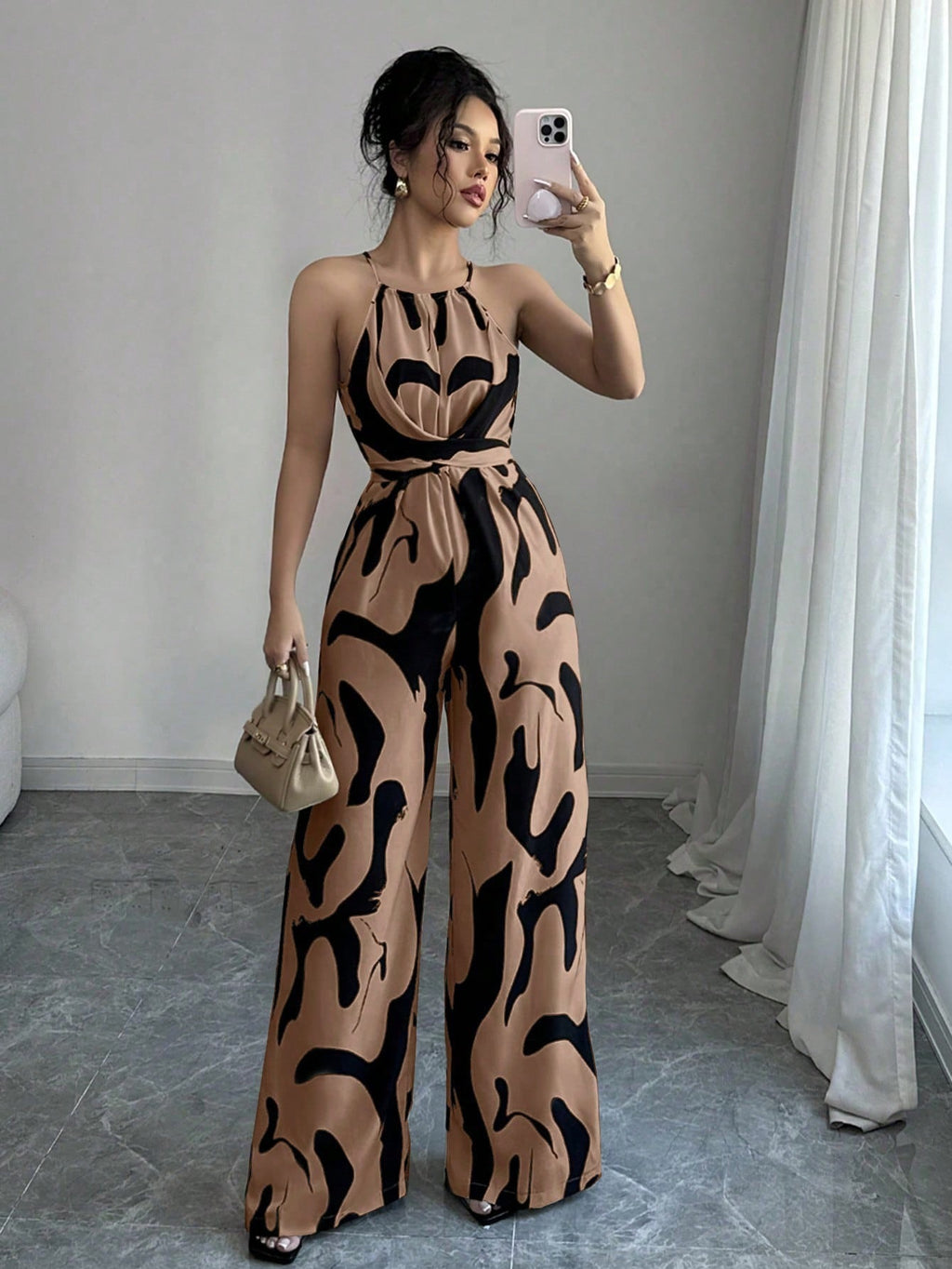 Abstract Print Halter Jumpsuit