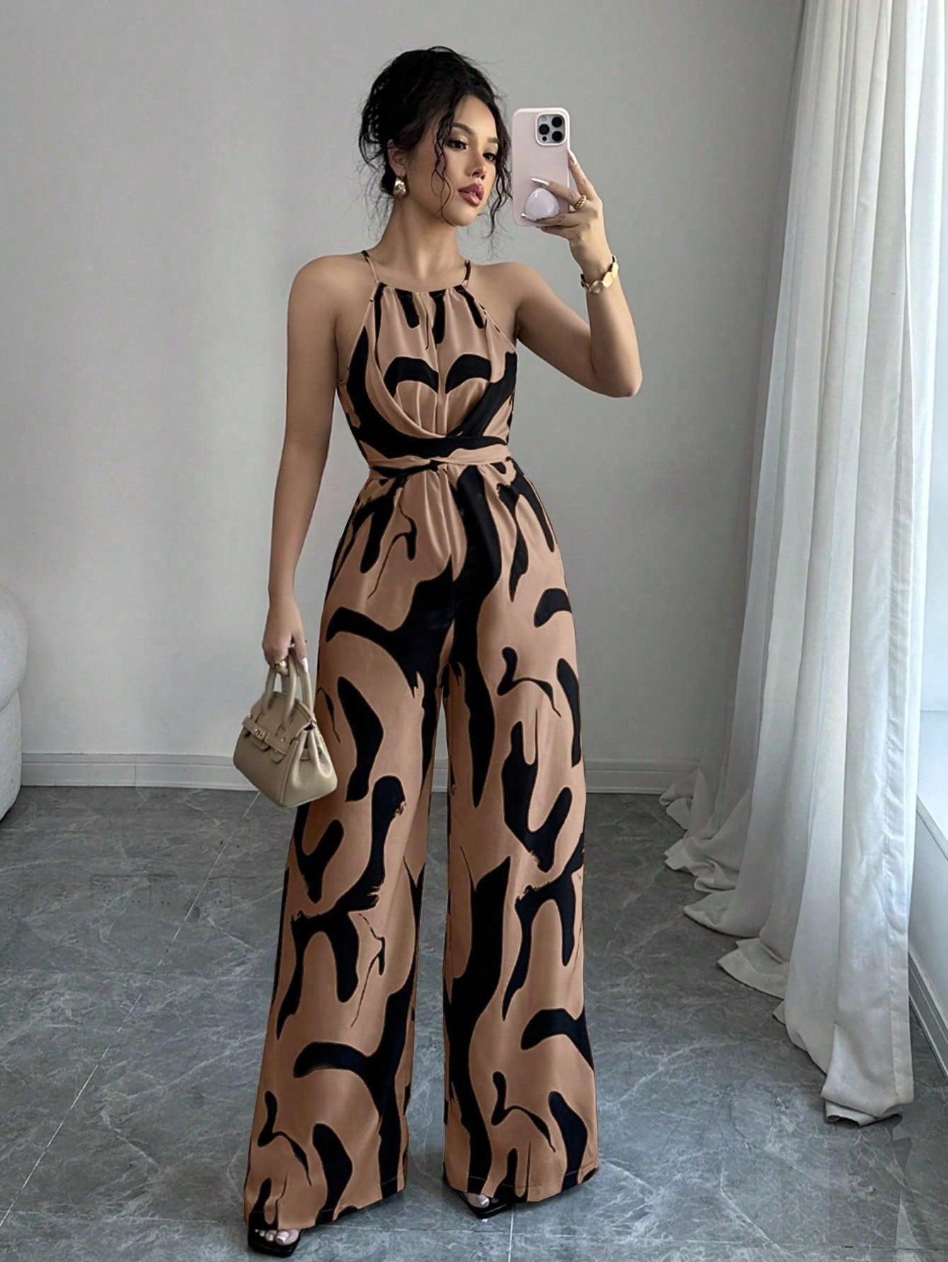 Abstract Print Halter Jumpsuit