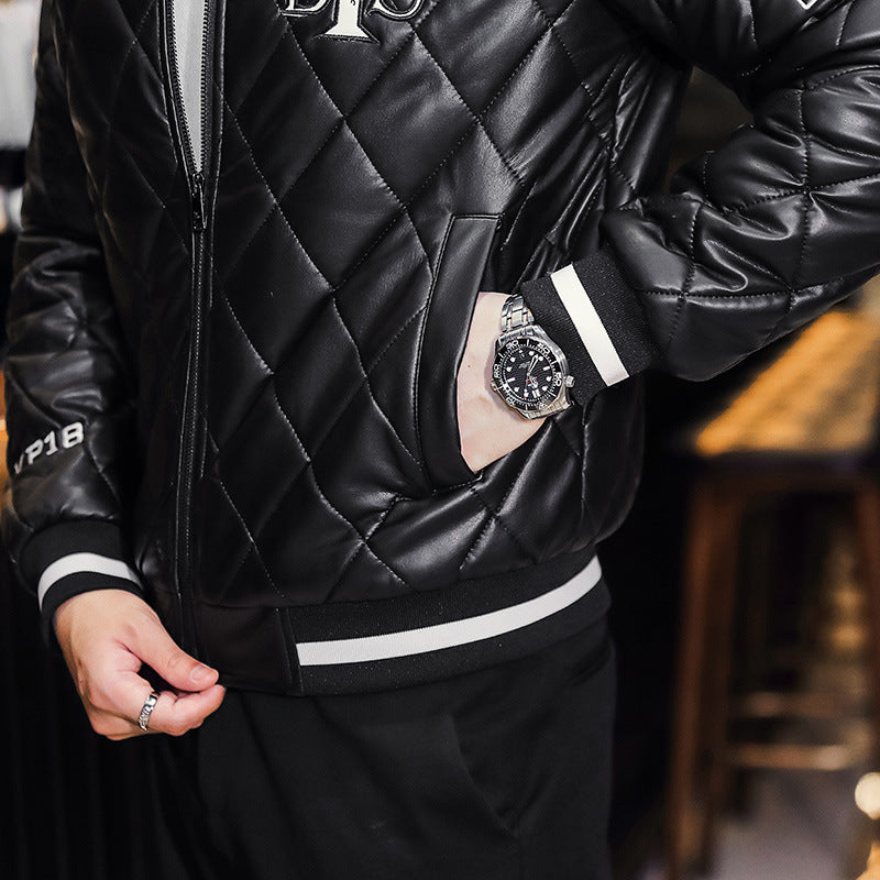 Faux Leather Baseball Jacket