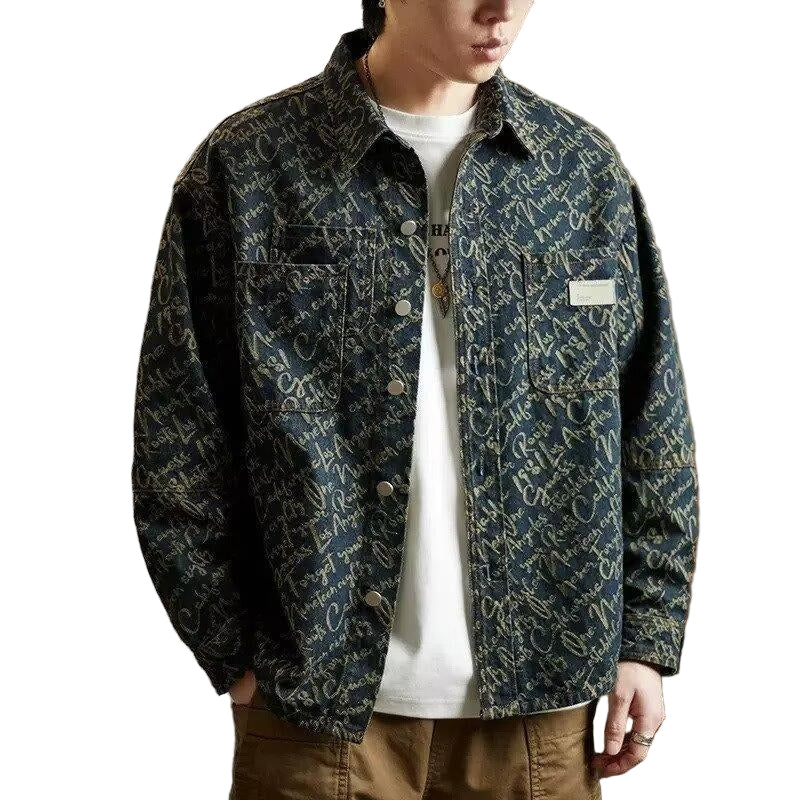 Abstract Print Denim Jacket