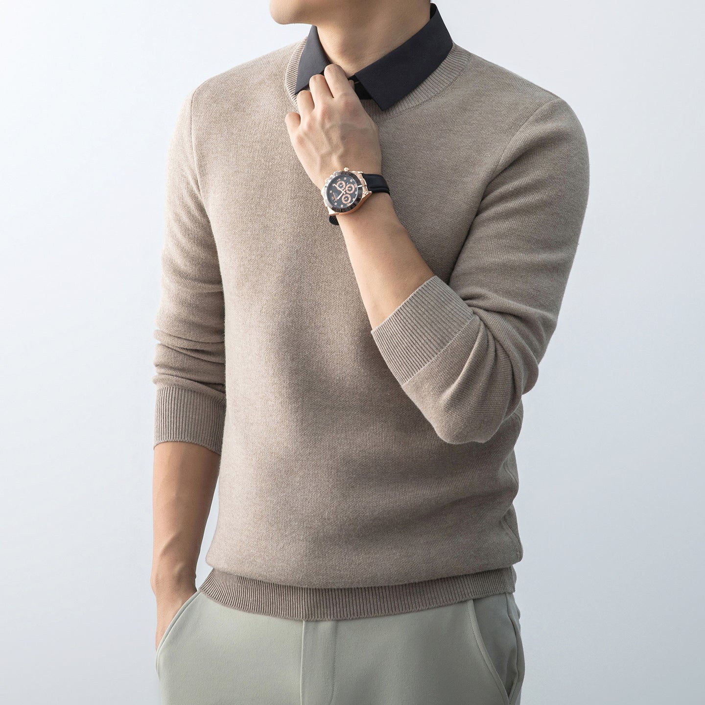 Integrated Mock-Layer Knit Pullover
