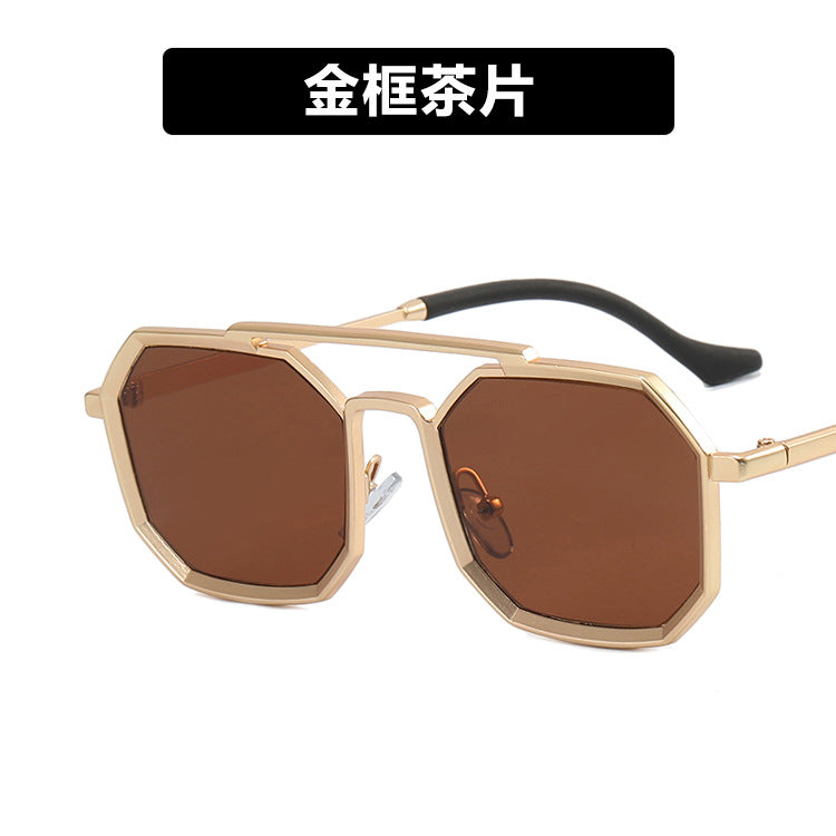 Cross-border steampunk double beam sunglasses 2022 new men's polygonal sunglasses tide European and American sunglasses