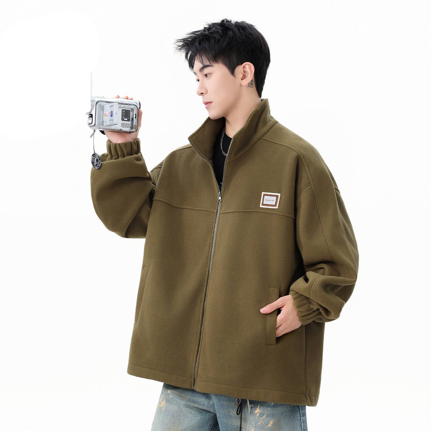 Oversized Polar Fleece Zip-Up Jacket