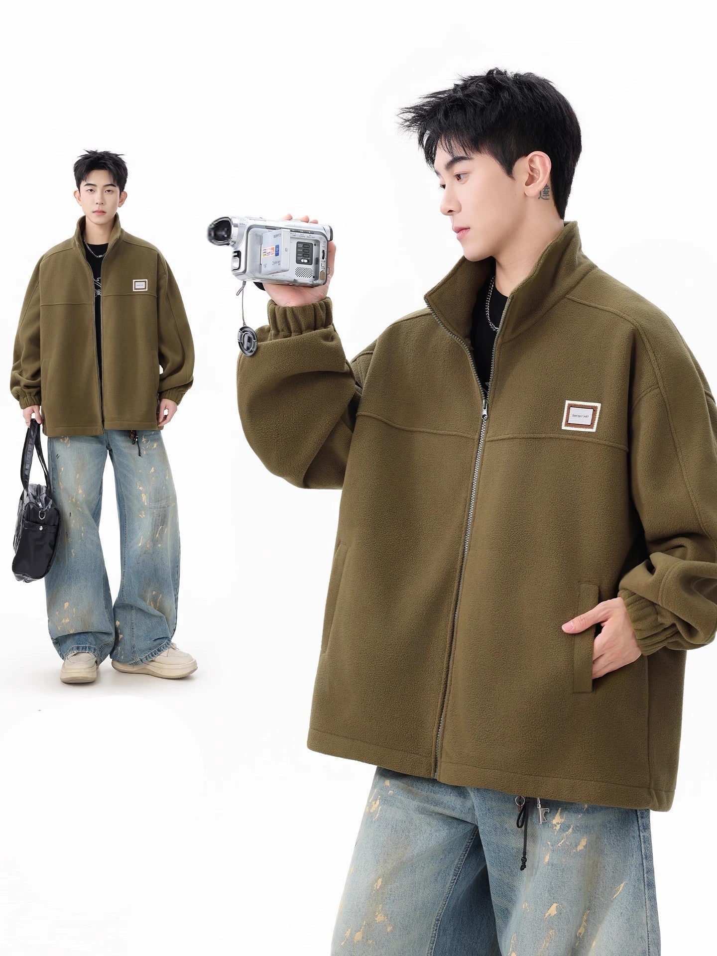 Oversized Polar Fleece Zip-Up Jacket