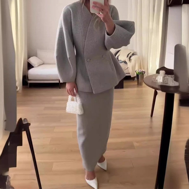 Elegant Peplum Blazer and Skirt Set