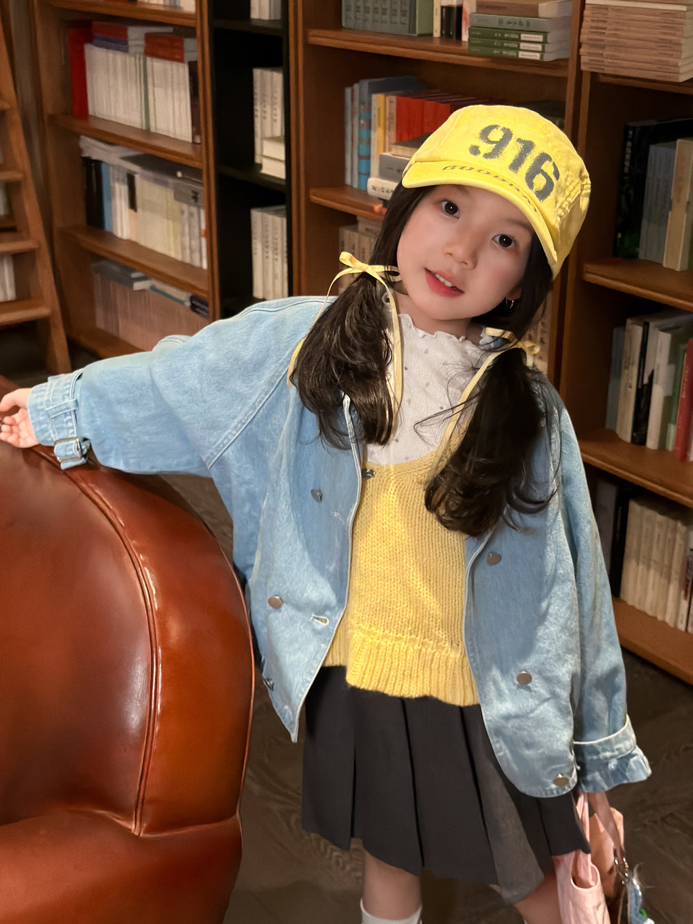 Girls' Double-Breasted Denim Jacket