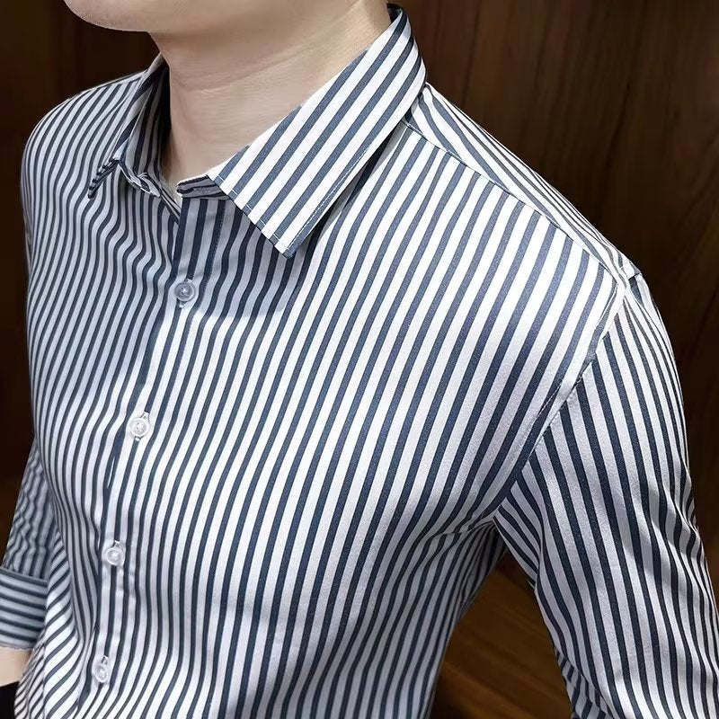 Men's Striped Business Casual Long-Sleeve Shirt