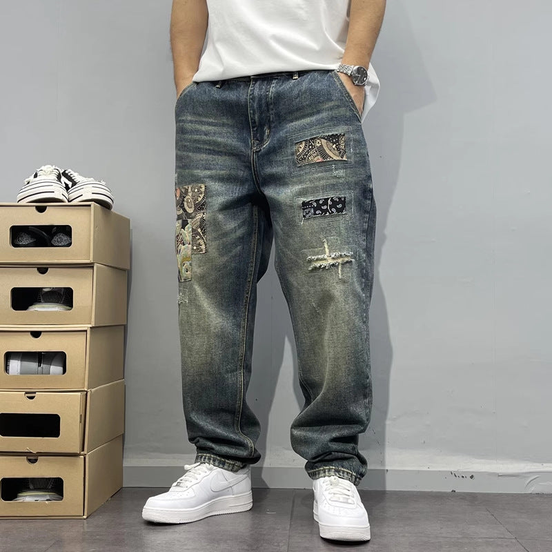 Vintage Patchwork Straight-Leg Jeans