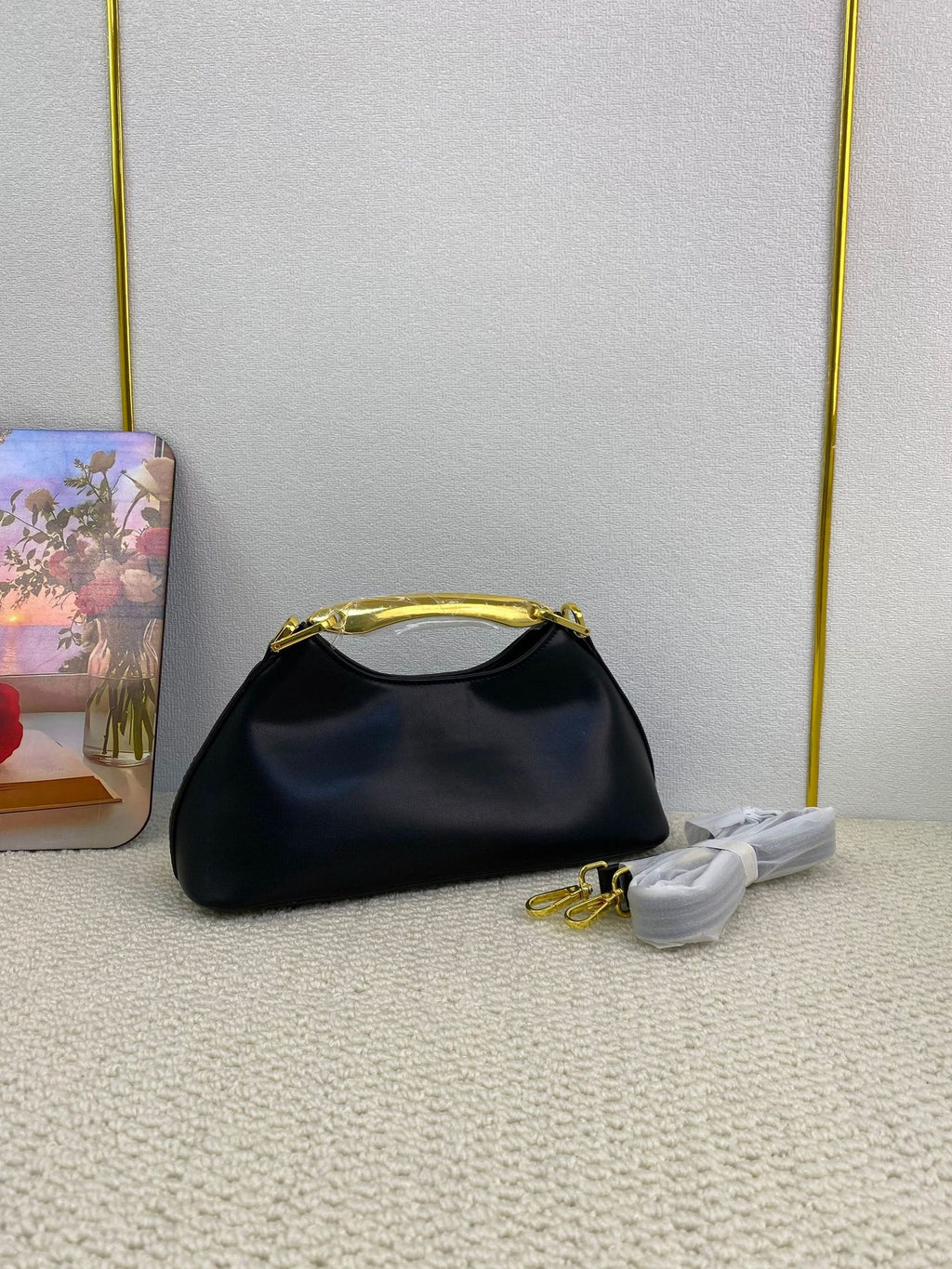 Metal-Handle Baguette Bag