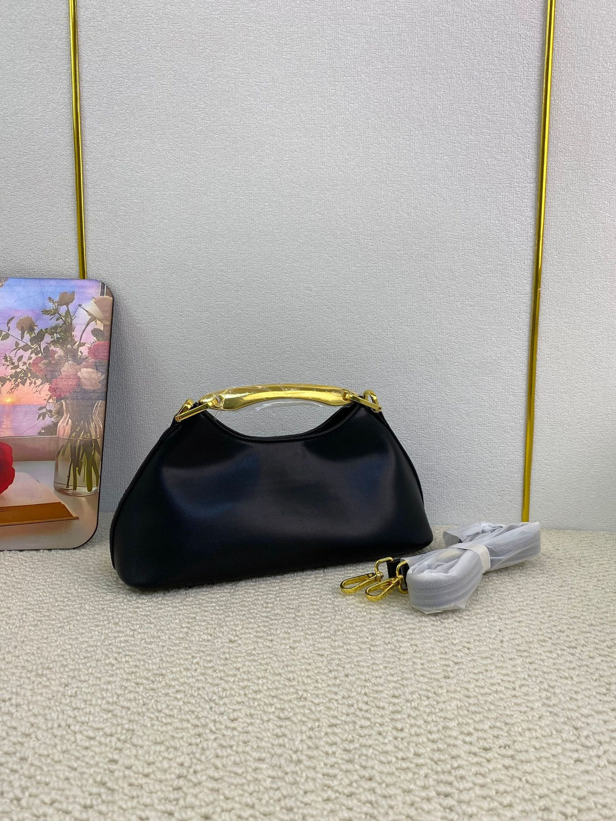 Metal-Handle Baguette Bag