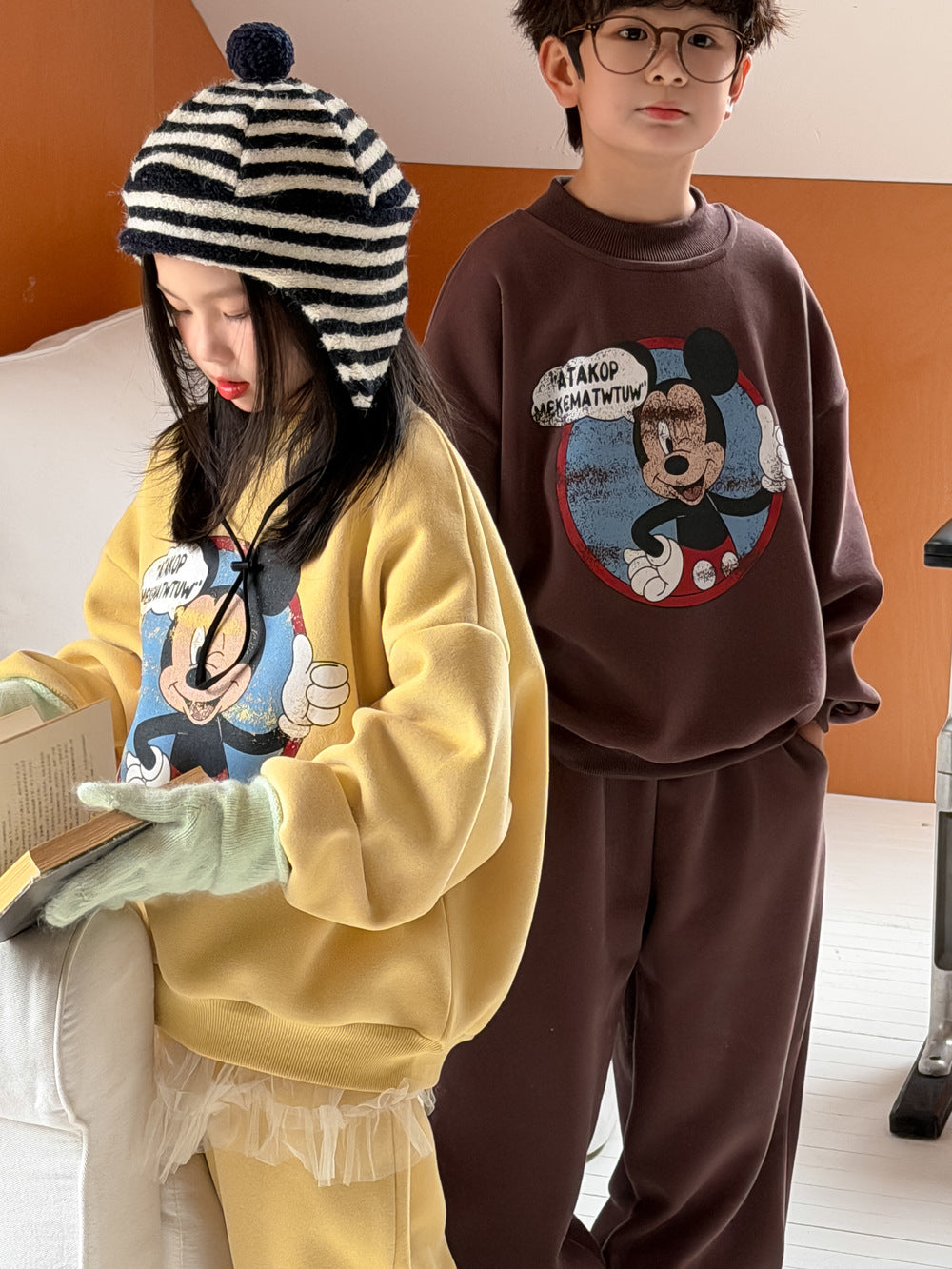 Kids' Fleece-Lined Cartoon Two-Piece Set