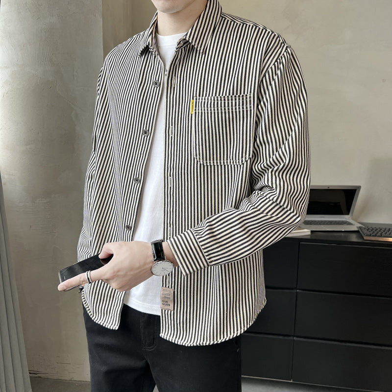 Men's Vertical Stripe Casual Shirt-Jacket
