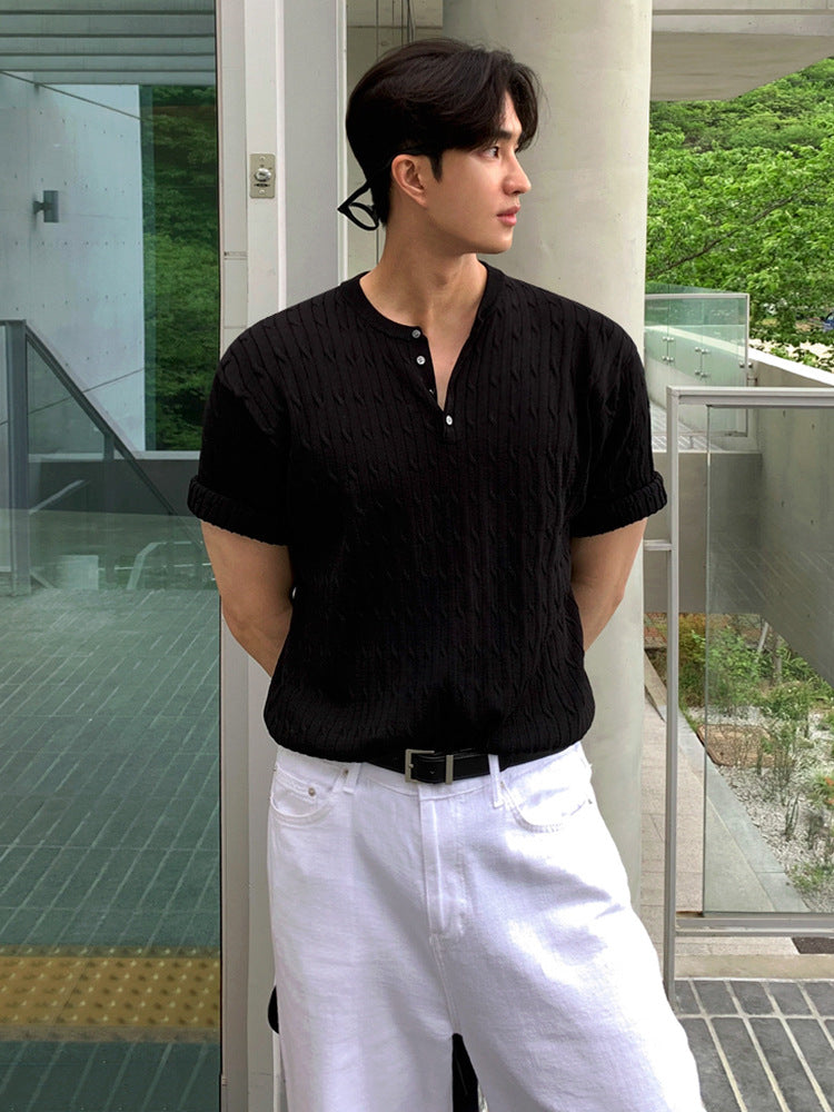 Men’s Slim-Fit Cable-Knit Henley