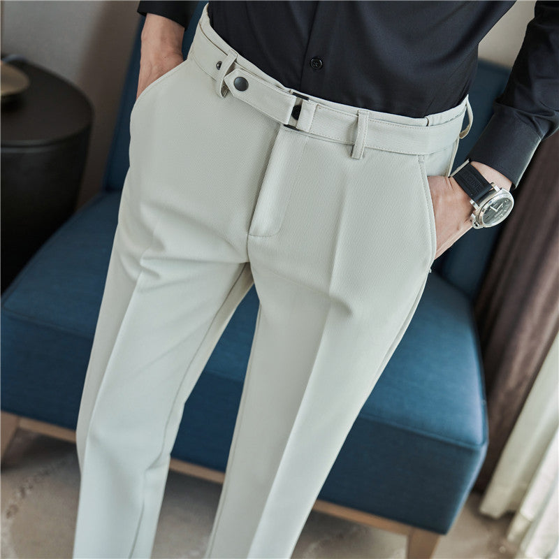Tailored Slim-Fit Belted Dress Pants