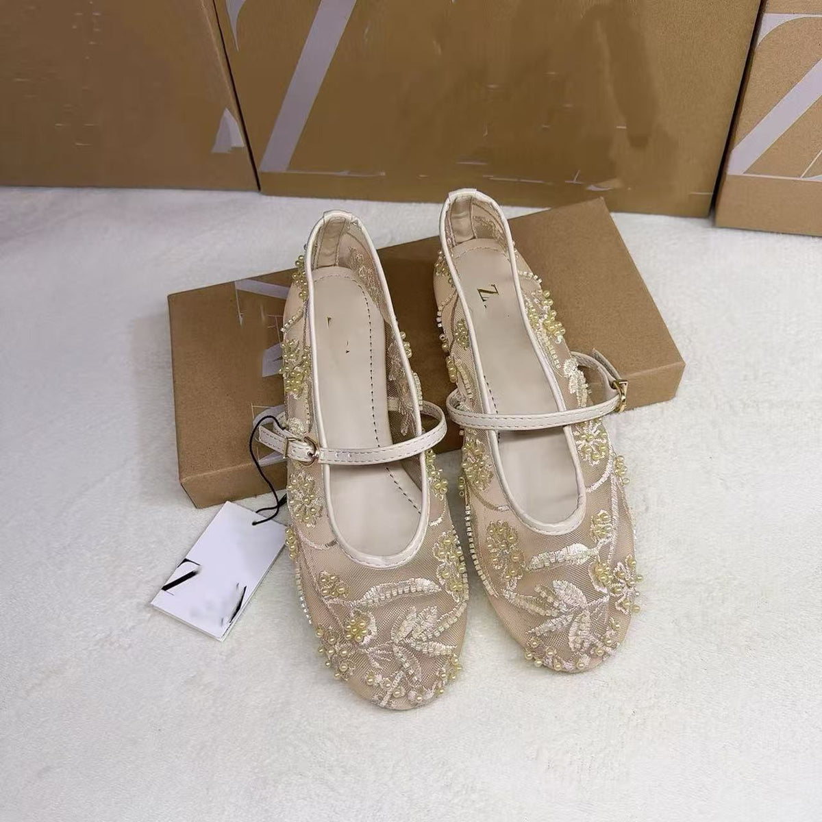 Pearl Mesh Mary Janes