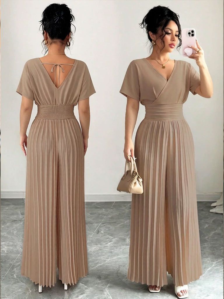 Elegant Pleated Wide Leg Jumpsuit