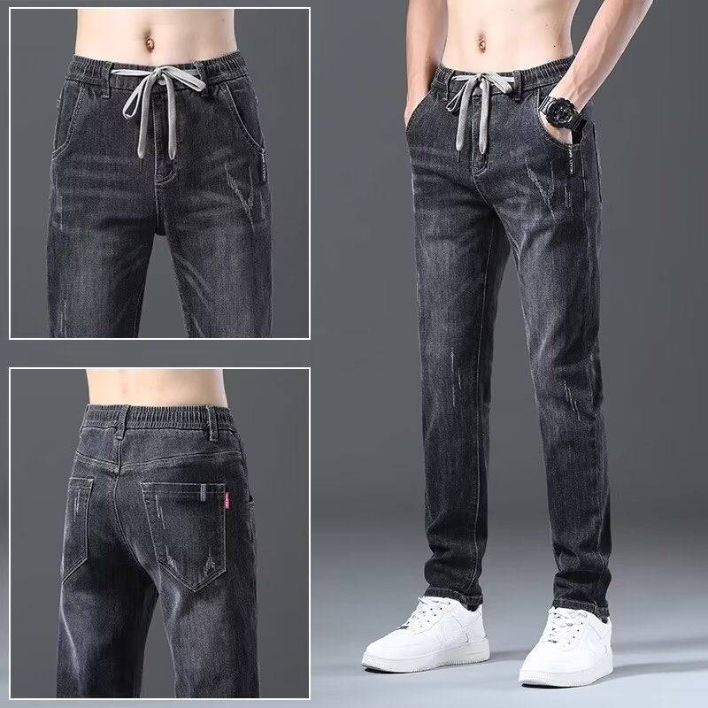 Elasticated Waist Slim Straight Jeans