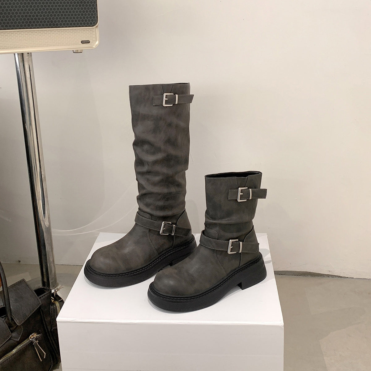 Buckle Block-Heel Boots