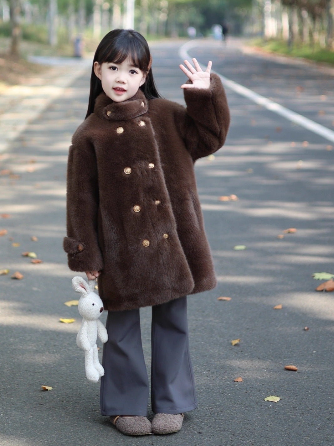 Girls' Faux-Fur Mid-Length Coat