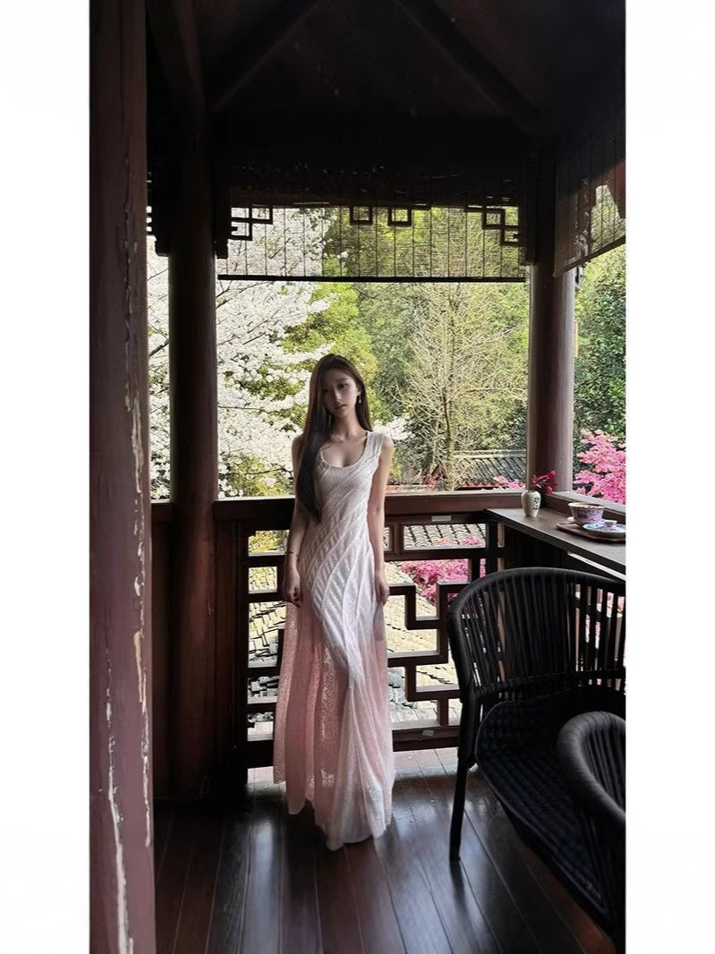 Pink U-Neck A-Line Dress