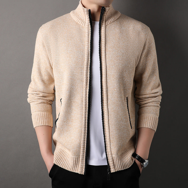 Men's winter new fleece thickened long-sleeved knitwear