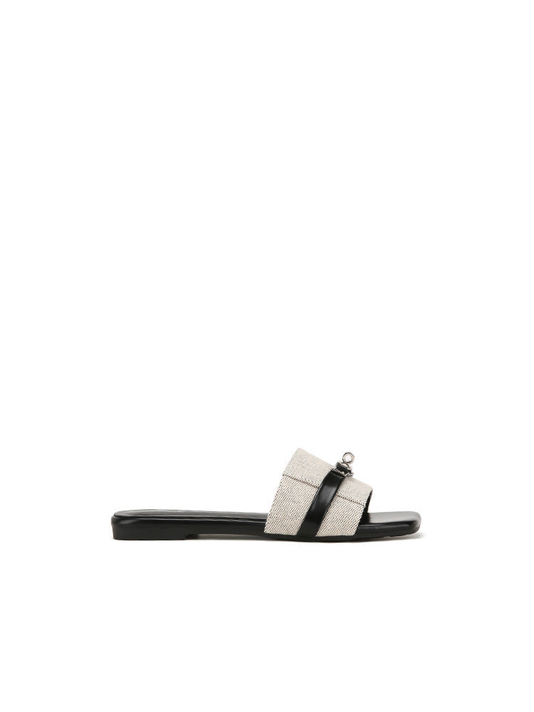 Lock-Detail Leather Slides
