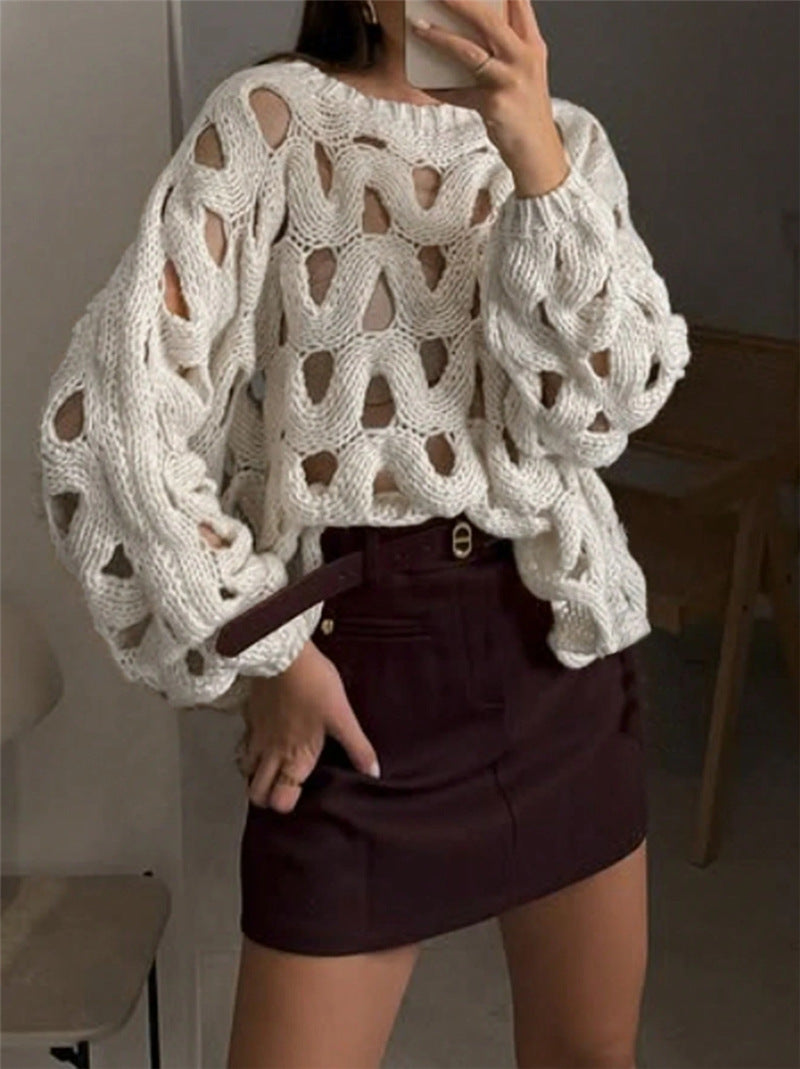Openwork Wave Knit Pullover