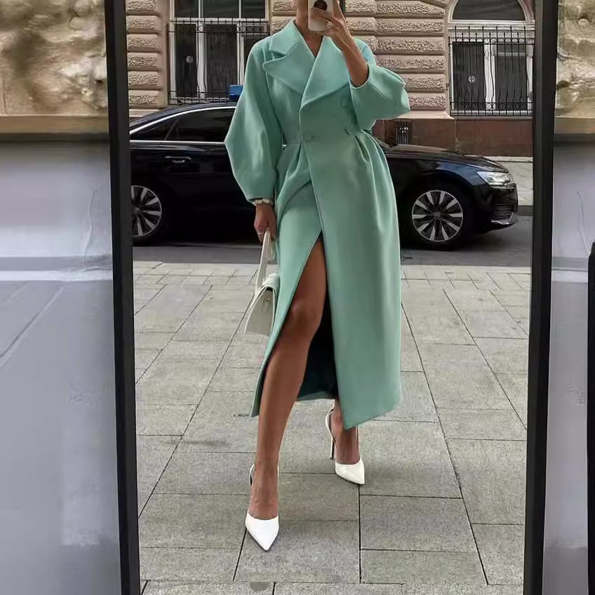 Elegant Double Breasted Long Coat