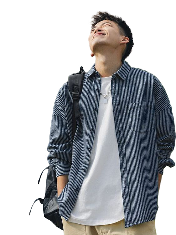 Relaxed Striped Denim Jacket Shirt