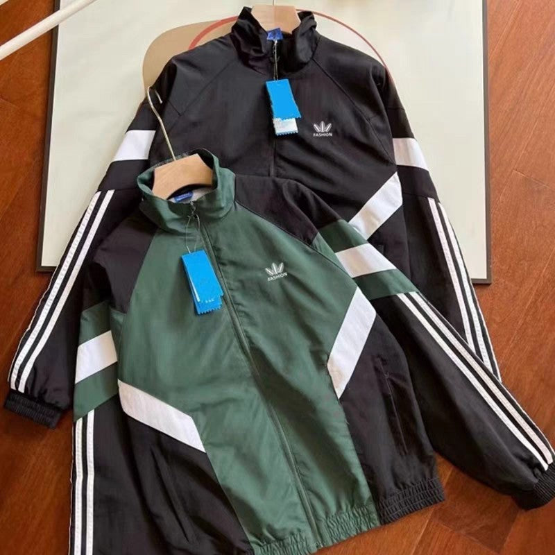 Retro Paneled Stand-Collar Windbreaker