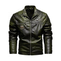 Cross-border men's leather jacket 2022 new men's pu leather jacket European and American motorcycle suit plus velvet leather jacket men's jacket — L / Dark green