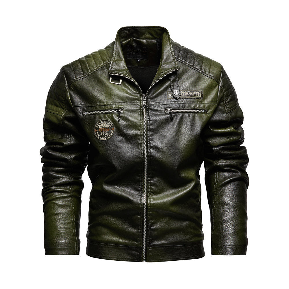 Cross-border men's leather jacket 2022 new men's pu leather jacket European and American motorcycle suit plus velvet leather jacket men's jacket