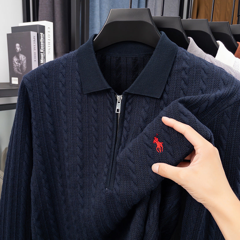 Cable-Knit Quarter-Zip Polo