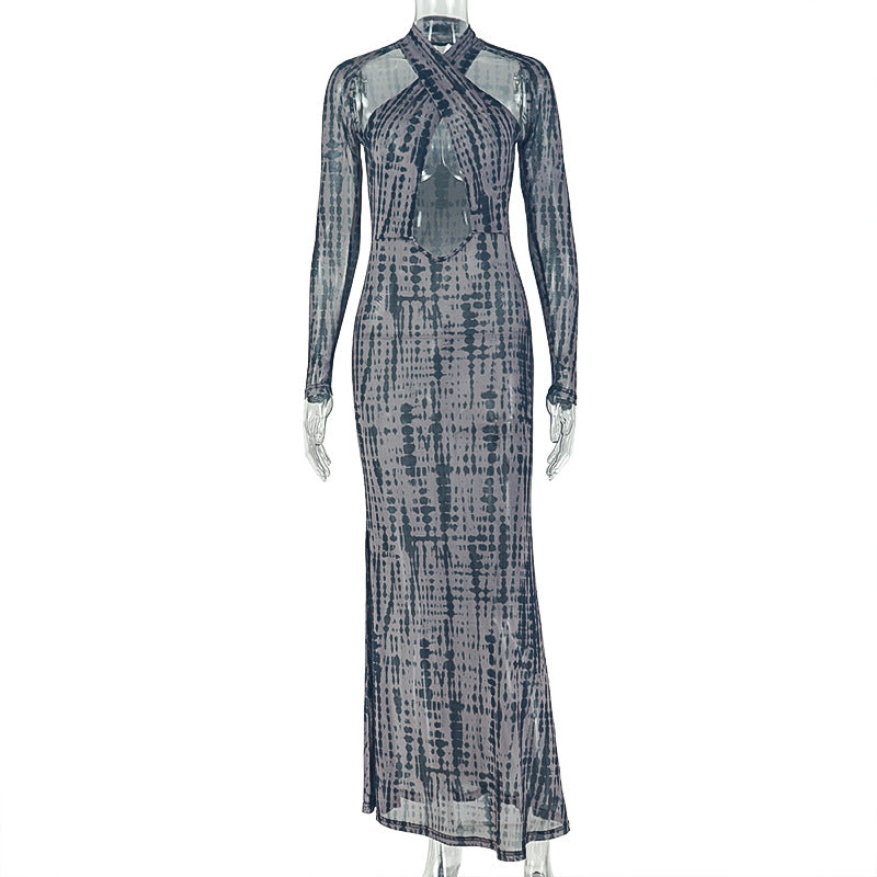 Long-Sleeve Halter Dress
