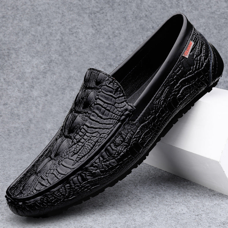 Embossed Crocodile-Pattern Leather Loafers