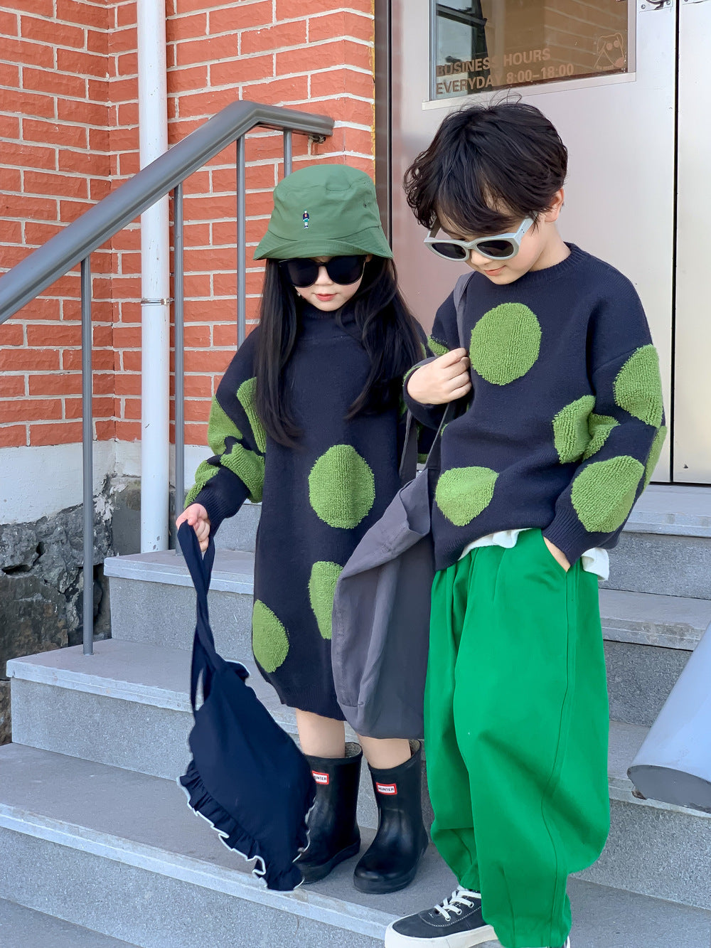 Kids' Polka-Dot Hooded Knit Outfits
