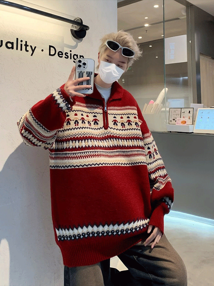 Festive Knit Quarter-Zip Sweater