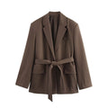 Women's Brown Belted Tailored Blazer