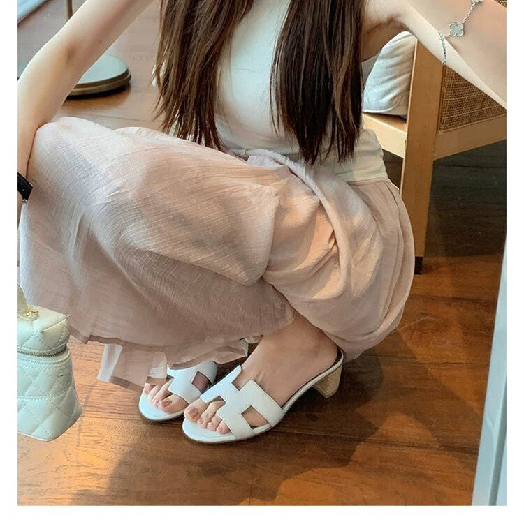 H-Strap Leather Heel Slides