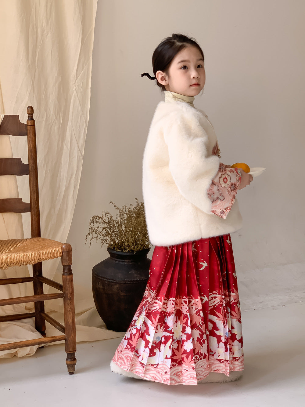 Girls' Faux-Fur Jacket & Mamian Skirt Set